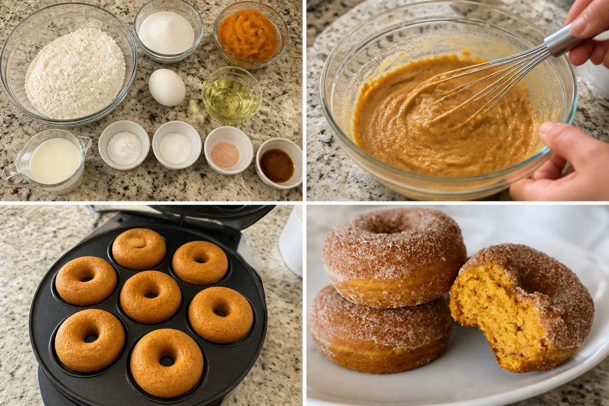 Homemade pumpkin spice donuts topped with a sweet glaze and cinnamon sugar